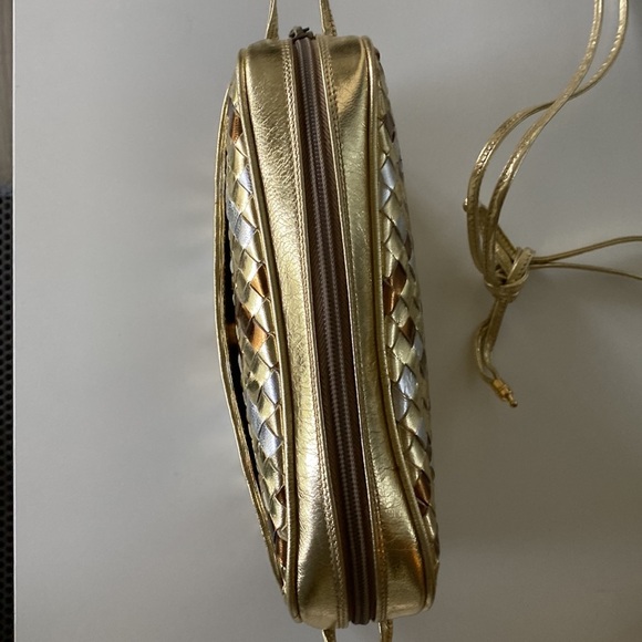 Two Tone Gold & Copper Leather Bag with Adjustable Shoulder Strap - Picture 5 of 11